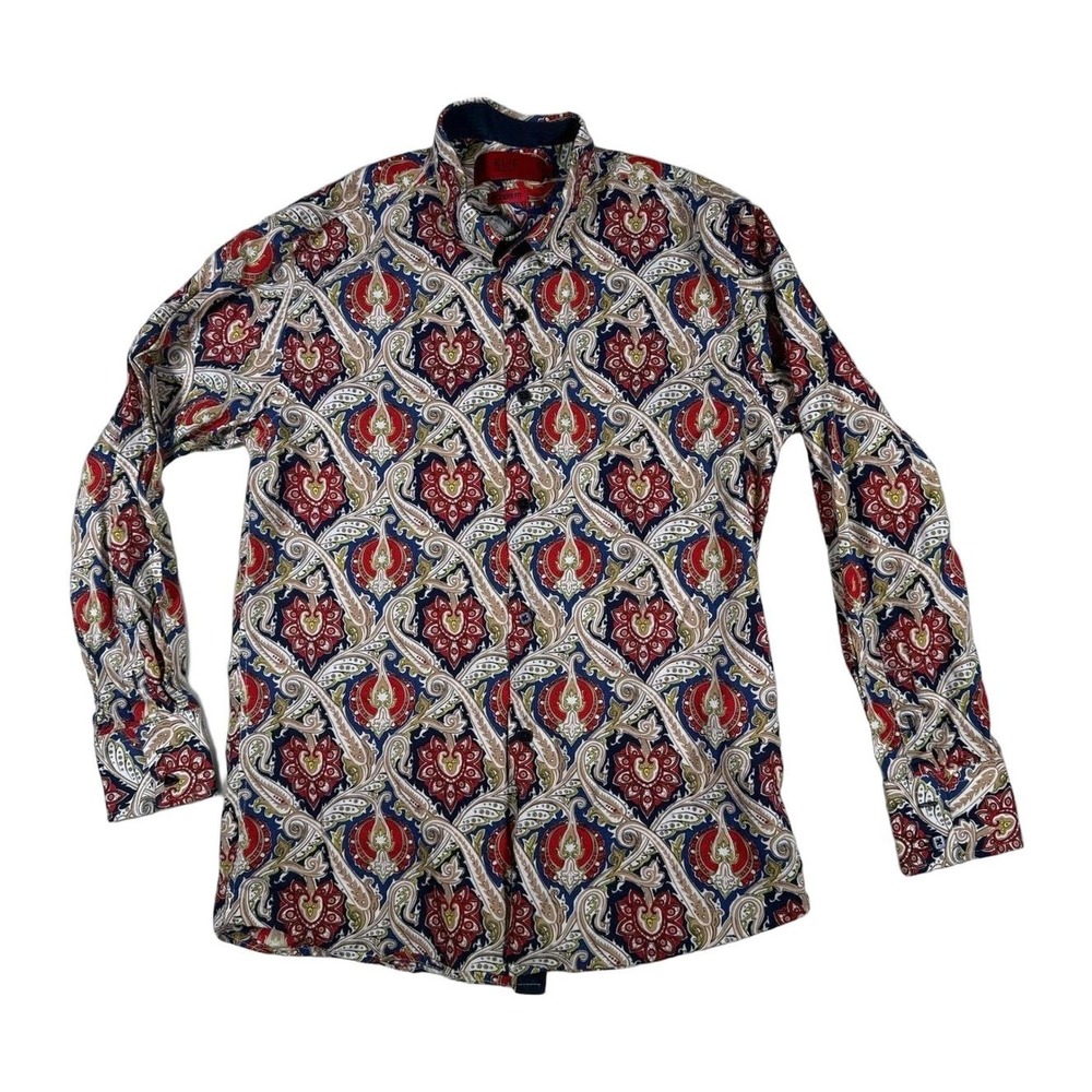 Elie Balle Modern Fit Paisley Print Button Down Shirts Mens Size 16 Blue